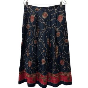 Vintage Talbots Rayon Midi Skirt Chain Medallion Modest Size 14 Made in USA